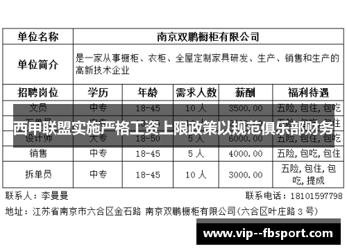 西甲联盟实施严格工资上限政策以规范俱乐部财务